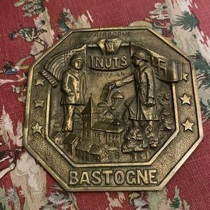 Original WWII U.S. 101st Airborne Battle of the Bulge Bronze NUTS Plaque